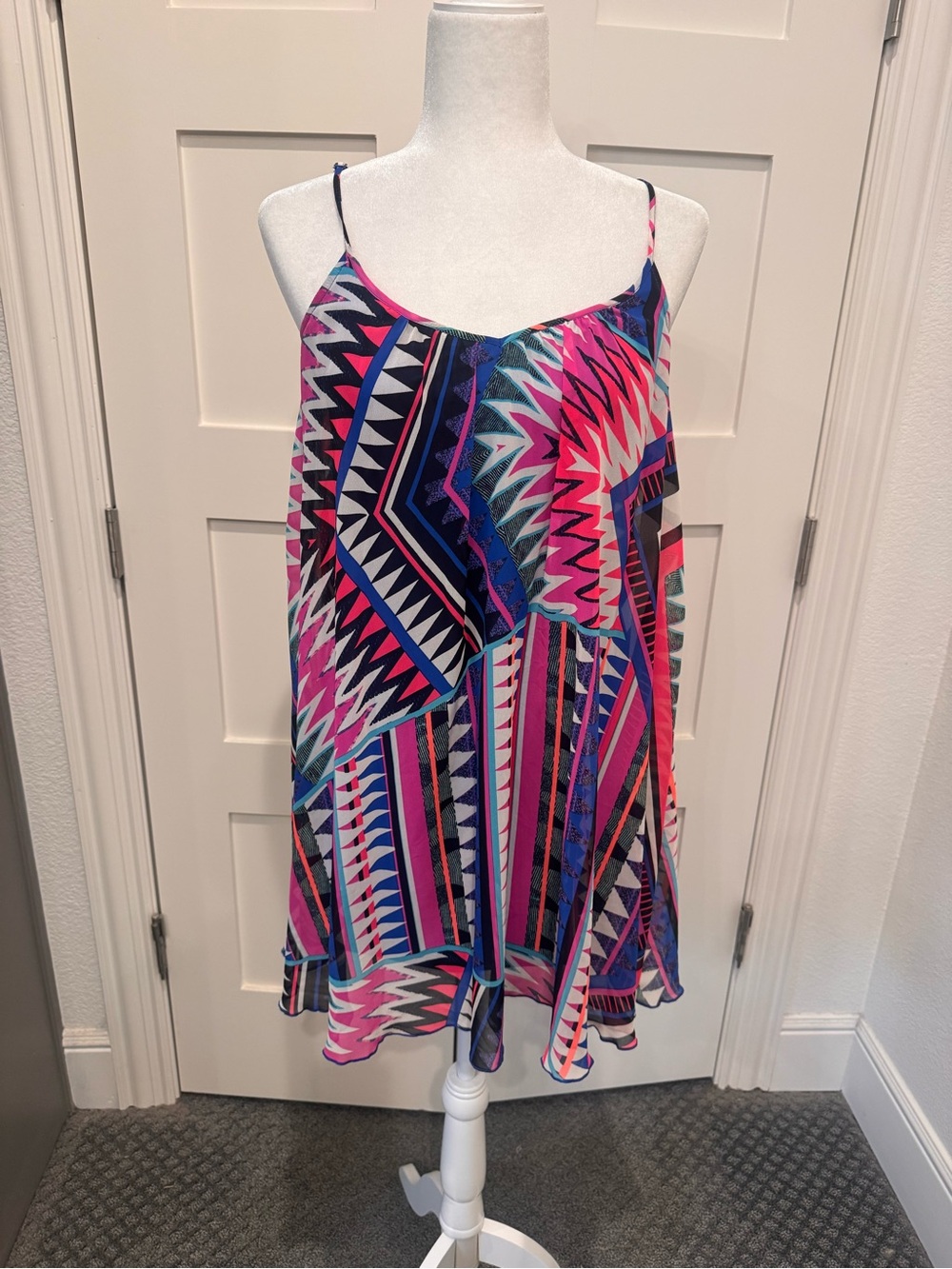 Express Multicolor Geometric Midi Dress - Pink, Blue, Black